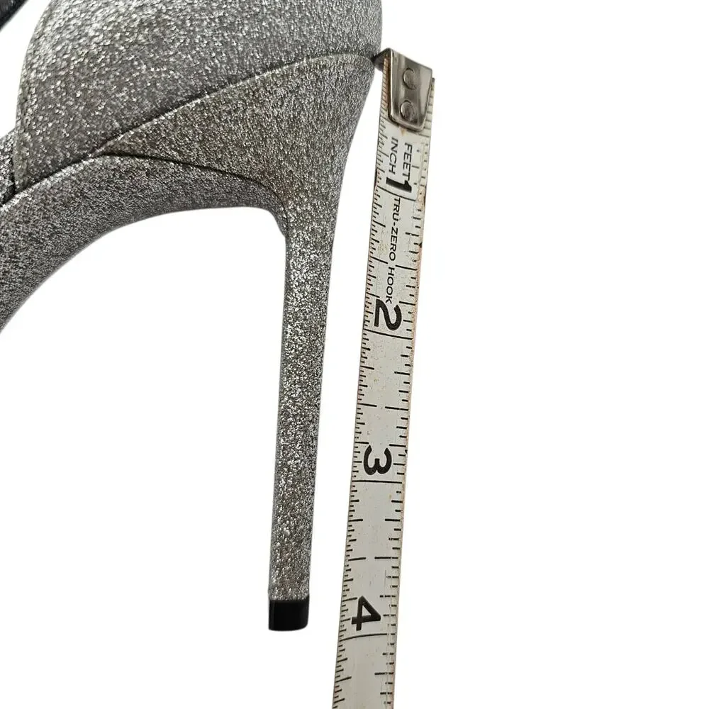 Saint Laurent Amber Stiletto Heel Sandal Silver Glitter Sparkle Size 38.5 US 8.5